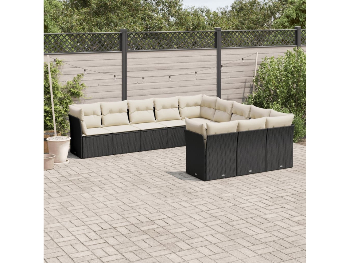 Vidaxl 11 Pcs Conjunto Sofás De Jardim C/ Almofadões Vime Pe Preto