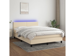 Vidaxl Cama Box Spring C/ Colchão e Led 140x190 Cm Tecido Cor Creme