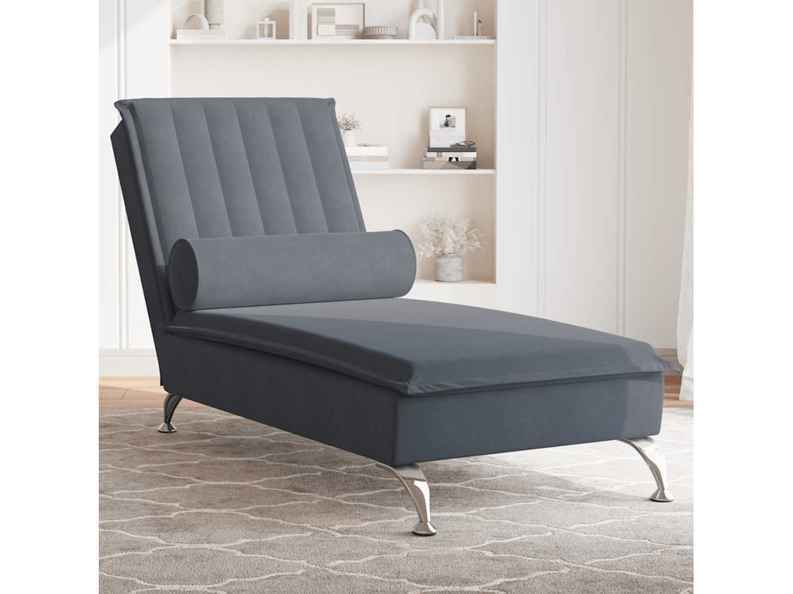 Vidaxl Chaise Lounge De Massagem Com Rolo Veludo Cinzento-escuro