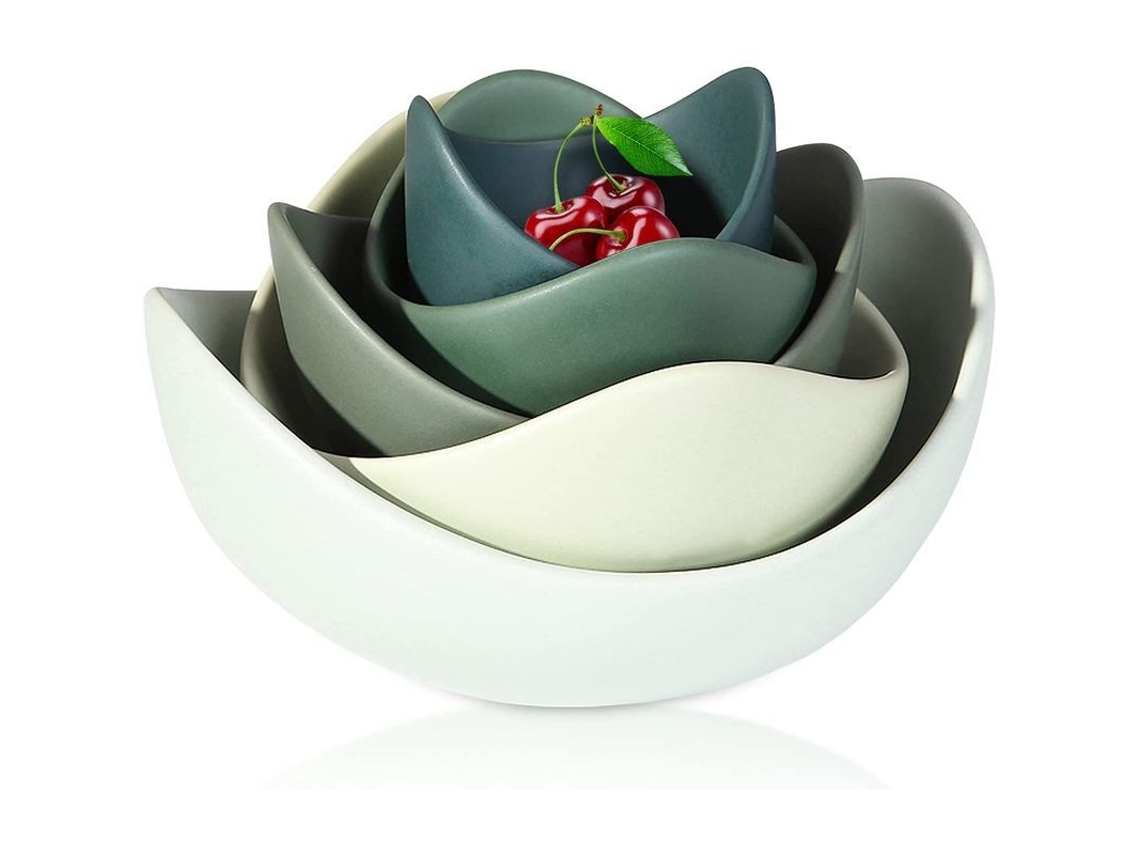 Tigelas de Salada Nova Line em porcelana, 5 peças, forma de lótus, microondas, marca S/MARCA