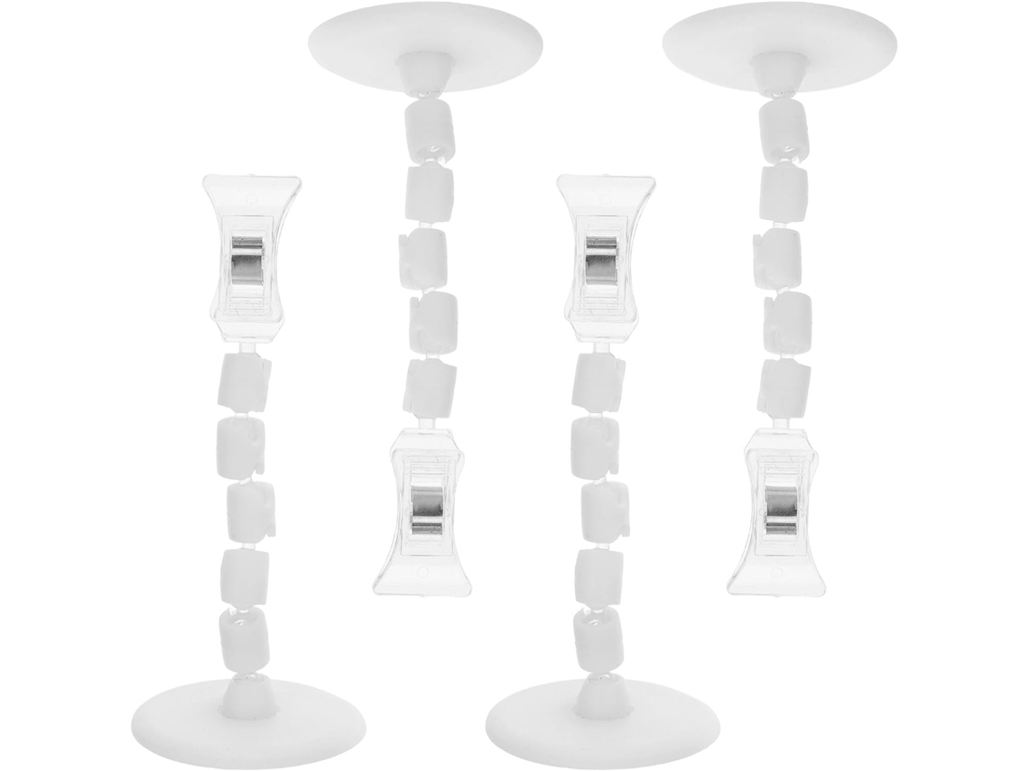 Conjunto de 4 clipes de plástico transparente para etiquetar, exibir preços e etiquetas, leves e práticos.