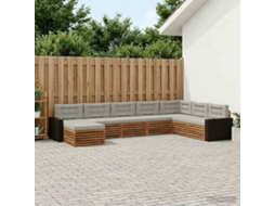 Vidaxl Conjunto De Sofás Para Exterior 8 Pcs Natural E Cinzento-claro