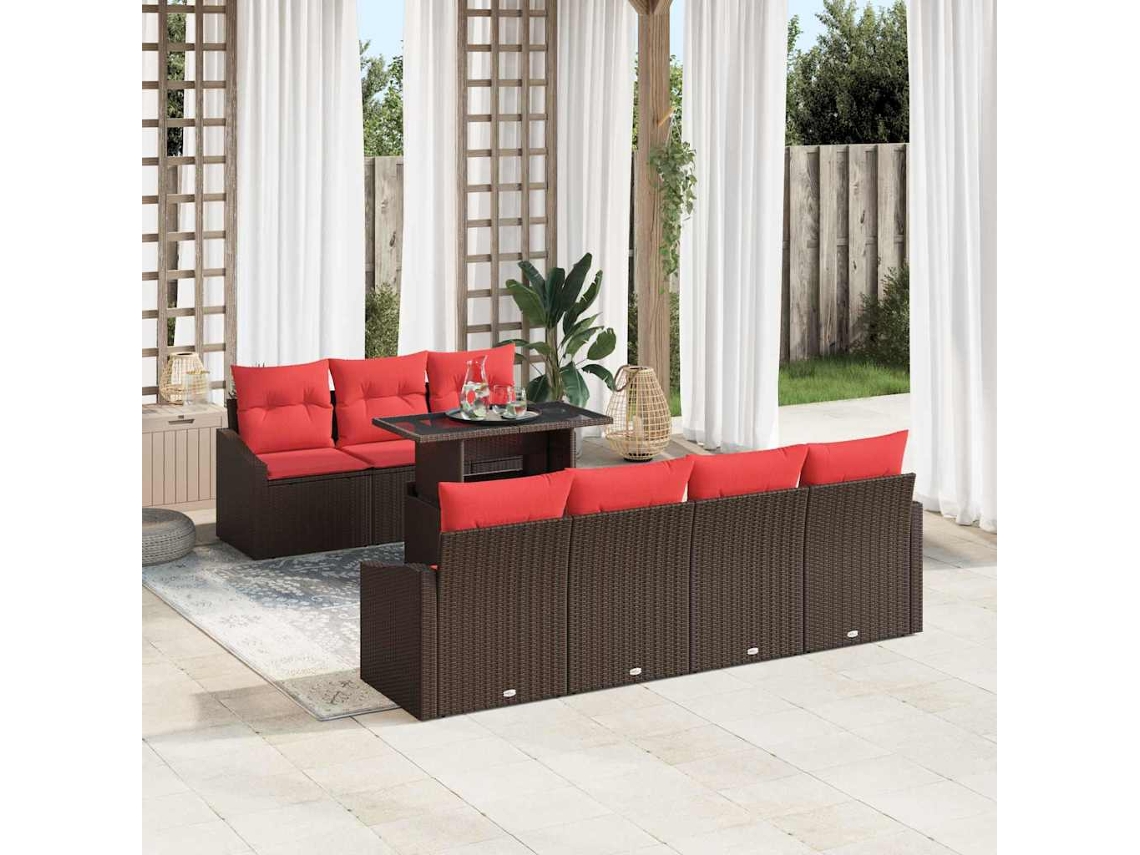 Vidaxl Conjunto De Sofá De Jardim 8 Unid. Marrom E Vermelho Vime Pe