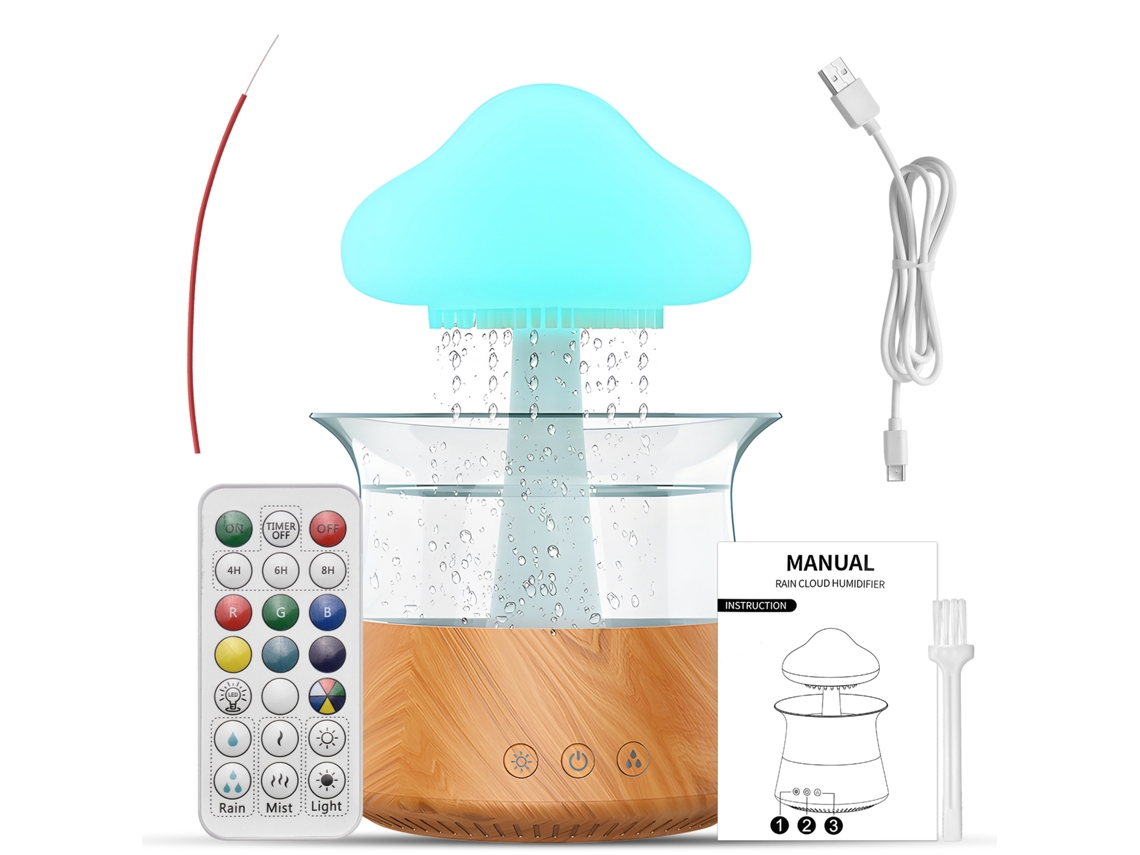 Humidificador de nuvem chuva com aromaterapia, luz LED e timer de 5h para dormitório LAXISCREED