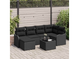 Vidaxl Conjunto De Sofá De Jardim 7 Pcs Preto Rattan Sintético