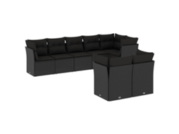 Conjunto de 8 Sofás de Jardim com Almofadões Vime Pe Preto MAISON EXCLUSIVE (N/A)
