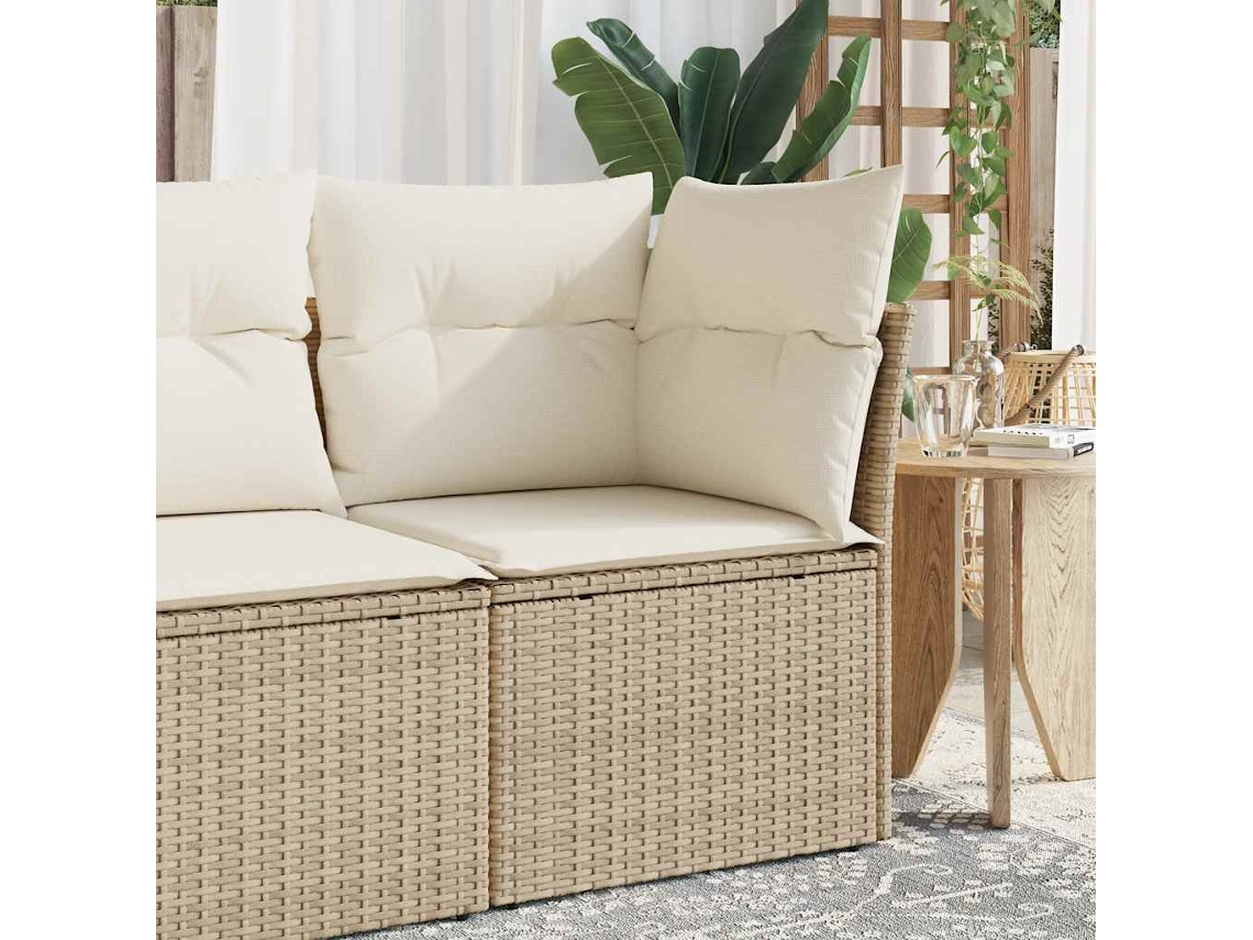 Vidaxl Sofá De Canto Para Jardim Com Almofadões Vime Pe Bege