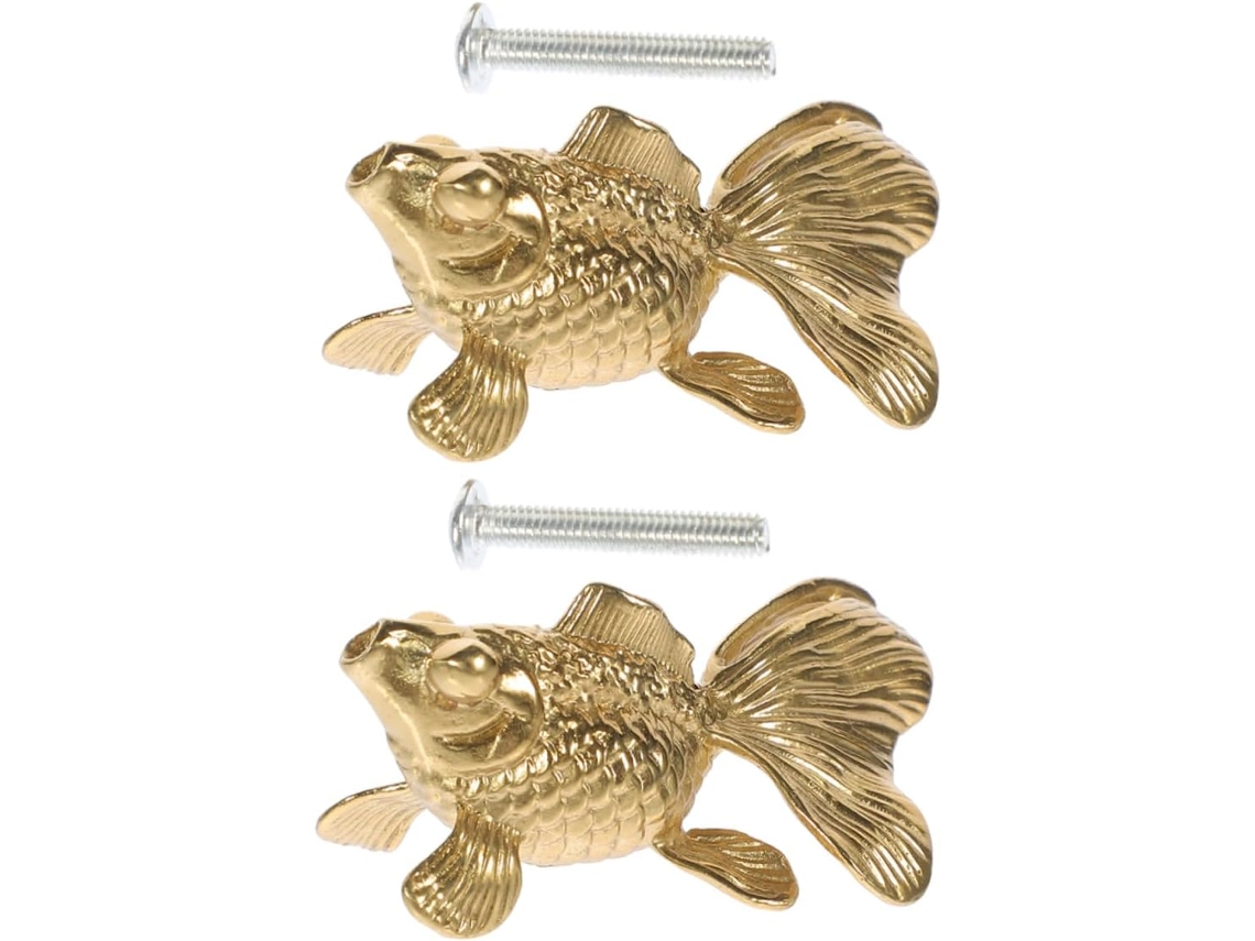 Conjunto De 2 Puxadores Em Latão Em Formato De Peixe Para Cômodas E Armários De Cozinha.