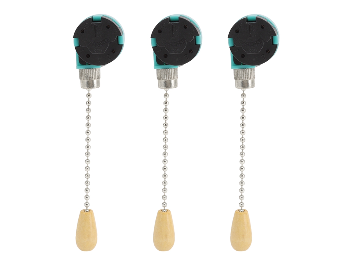 Rebe-3 Piezas Interruptor De Cadena De Techo 3 Velocidades 4 Hilos Para Lámpara De Techo Ventilador Pared Cromado