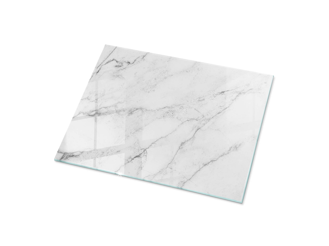 Vidro Para Mesa Retangular Espelharte (80x60 Cm - Padrão De Superfície De Mármore - Branco)