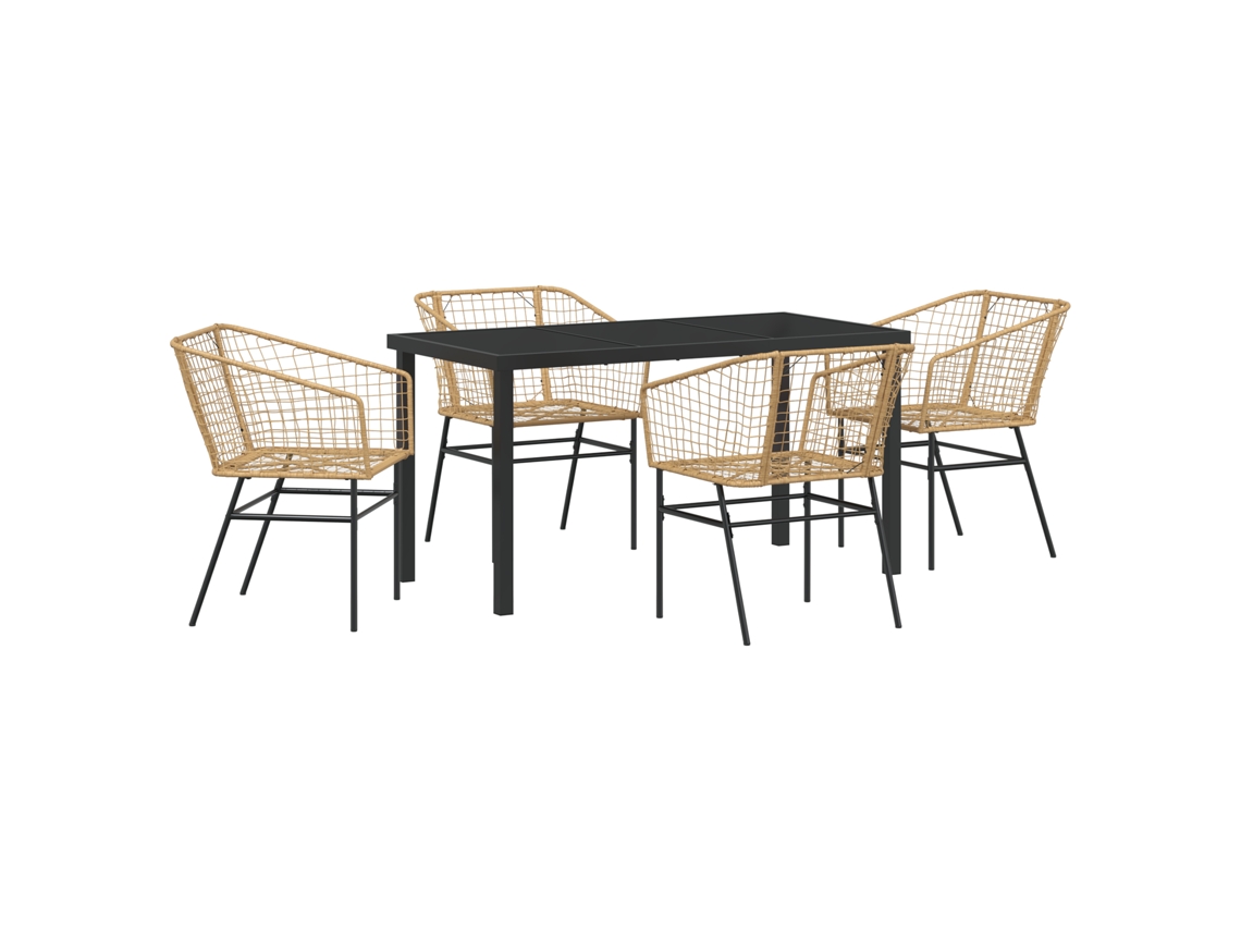 Conjunto 5 De Jantar De Jardim Vidaxl Marrom Rattan Poliéster