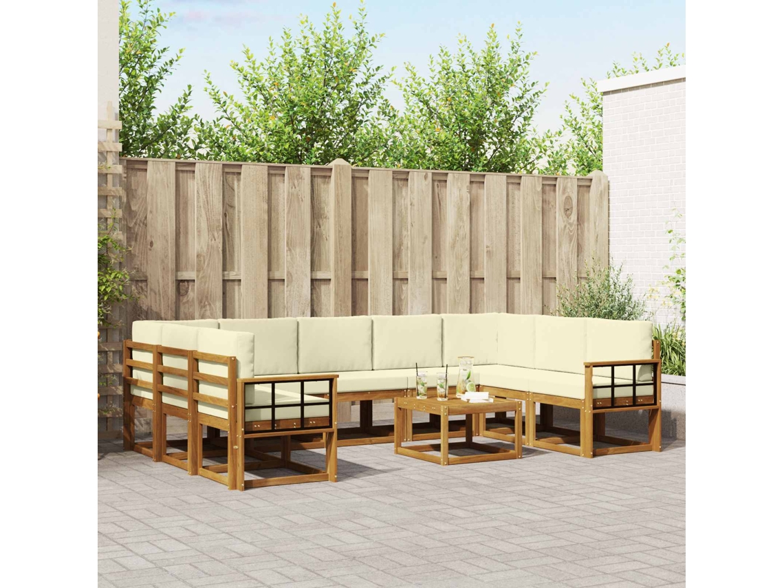 Vidaxl Conjunto De Sofás Para Exterior 10 Pcs Natural E Creme