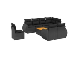 Conjunto de 9 Sofás para Jardim com Almofadões Vime Pe Preto MAISON EXCLUSIVE (9 pcs)
