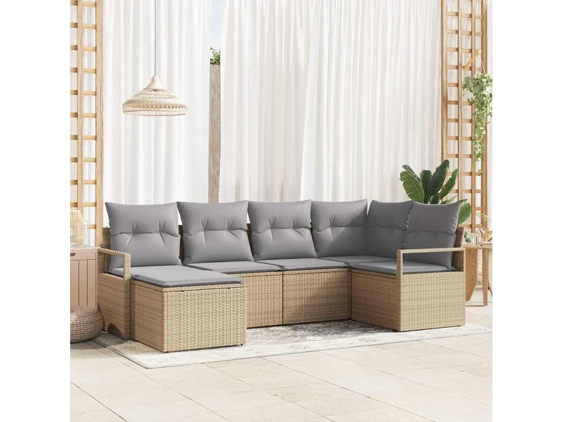 Vidaxl Conjunto De Sofás 6 Unid. Bege Vime Pe