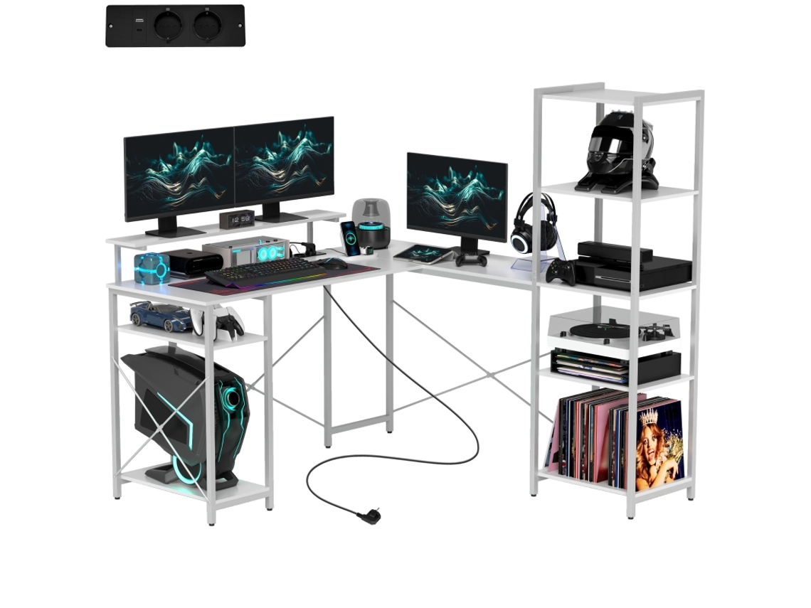 Mesa Gamer L com Prateleira,suporte para Monitor e Carga Usb Ideal para Escritório Ou Quarto,dimensões 137x140x139,5 Cm PAPRIKA