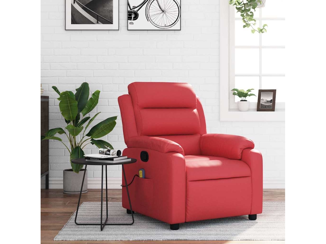 Vidaxl Poltrona De Massagens Reclinável Couro Artificial Vermelho