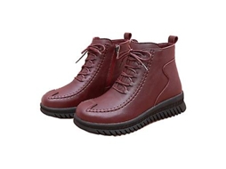 Botas Femininas Com Zíper, Cano Curto, À Prova Dágua, Macias, Bico Redondo, Para Jeans, Sobretudo, Calças Compridas Slowmoose (vinho Tinto 40)