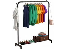 Perchero Metálico Burro de Ropa Ajustable Con 4 Ruedas Vestidor Portátil de Hierro, Organizador para Colgar COSHANO (145x100x41cm Negro)