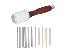 Kit com 12 Peças de Ferramentas para Estampar Couro, Ferramentas Artesanais para Trabalhos em Couro, Martelo para Confecção de Selas. AQUAFORGE