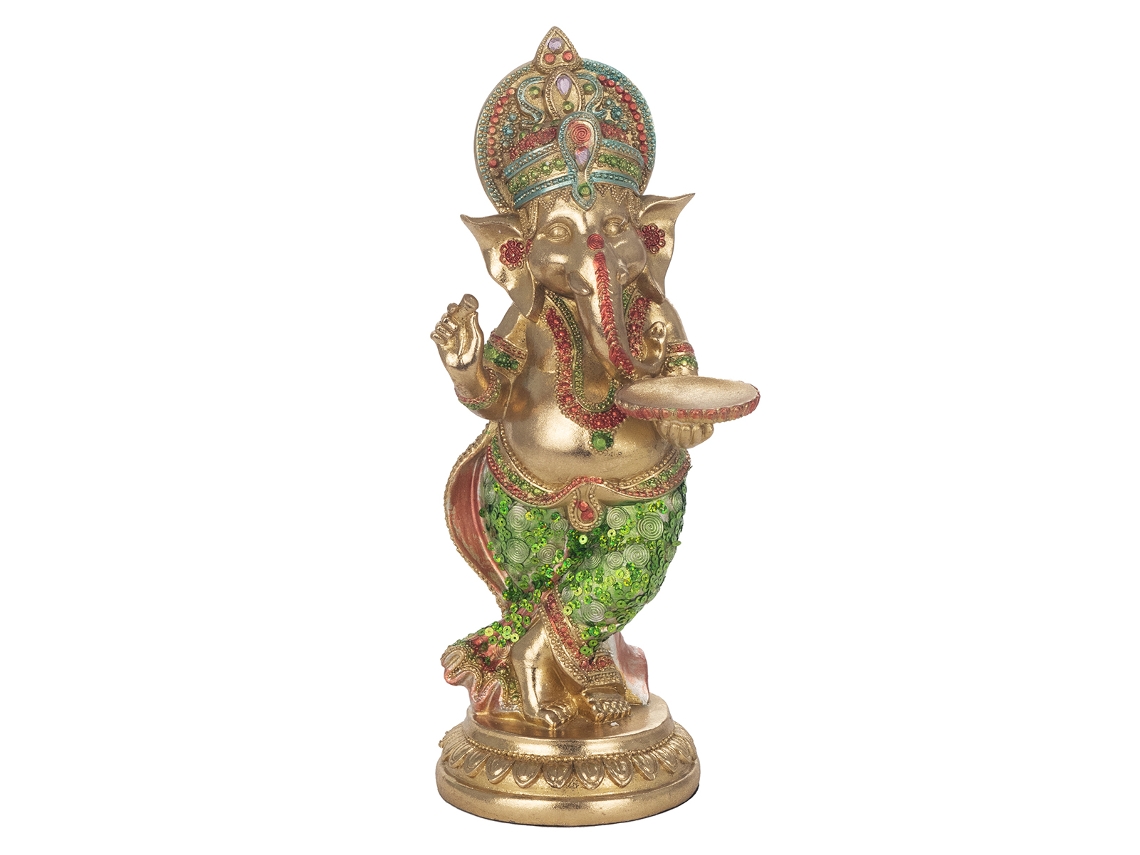 Ganesha Suporte de vela de resina dourada Figuras decorativas Decoração de sala de estar 36x13x16cm BY SIGRIS
