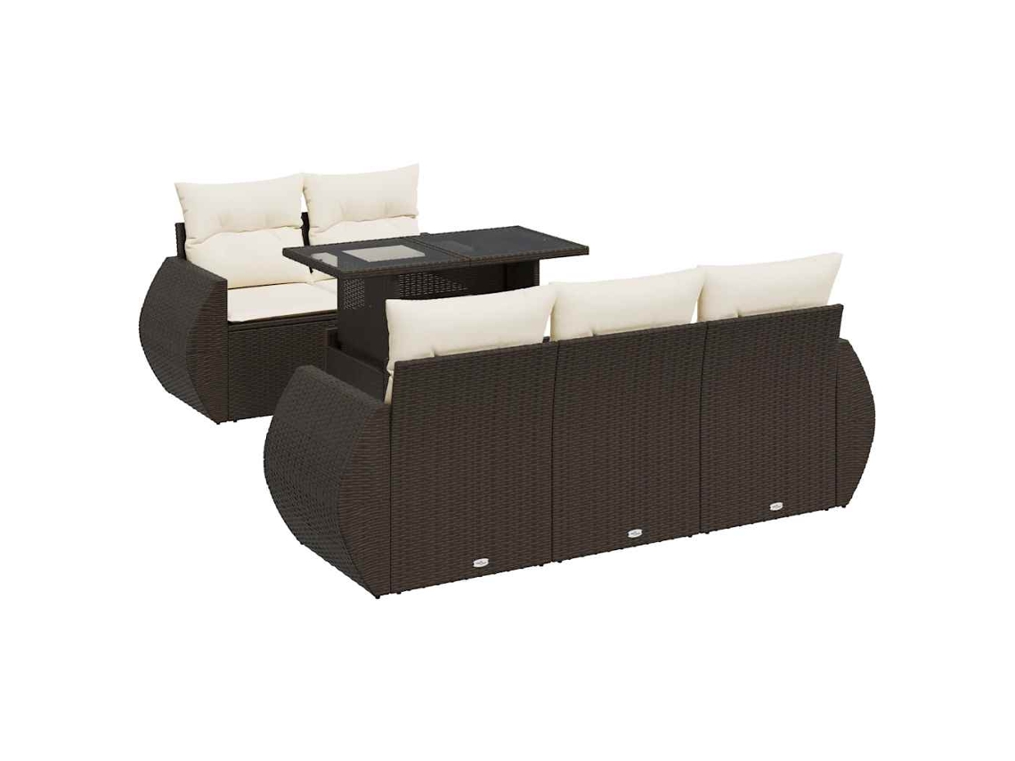Conjunto 6 de sofás jardim c/ almofadões VIDAXL vime PE castanho