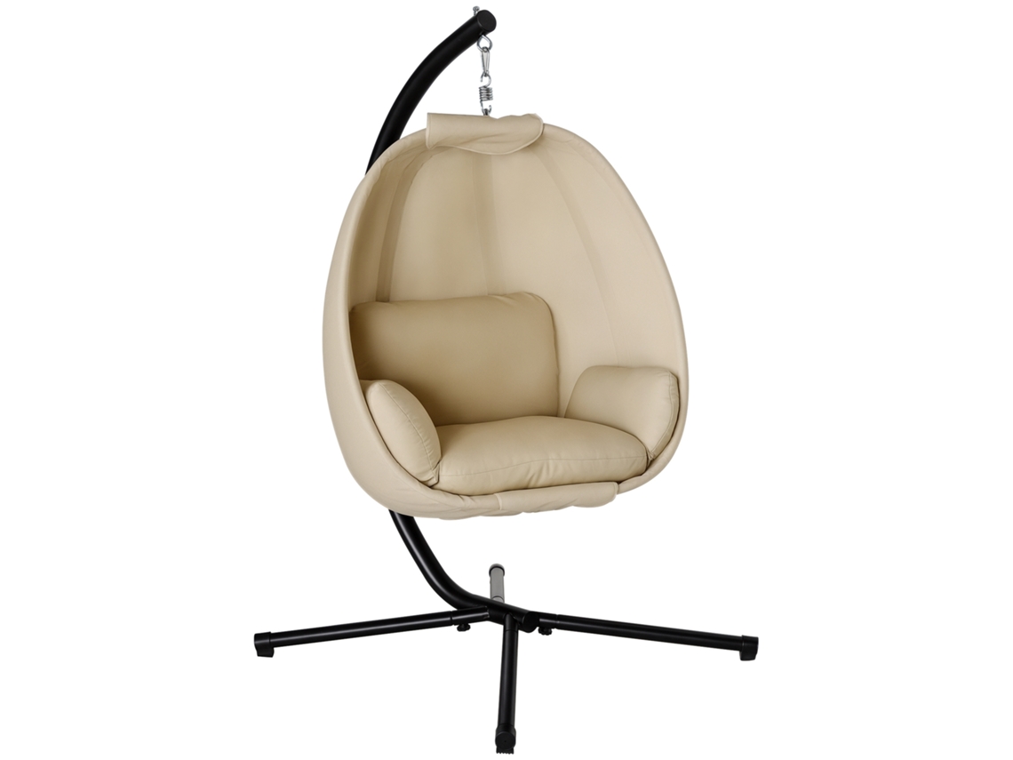 Cadeira Suspensa em Forma de Ovo, assento Balanço com Almofada, para uso interno e externo, 125x95x170cm, caqui BTFORUS