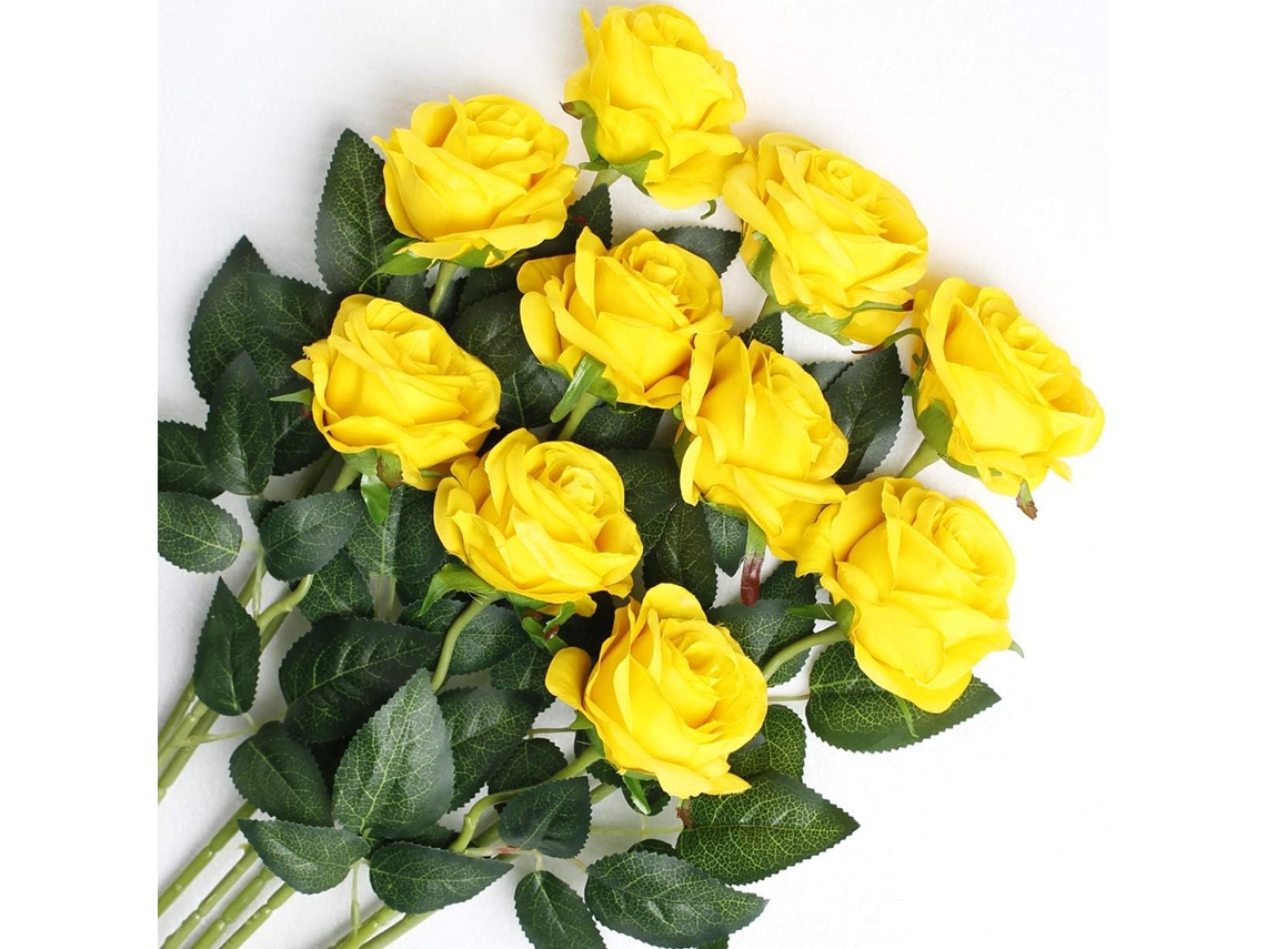 10 Rosas Artificiais de Seda, Rosas em Plena Floração, Buquês de Noiva para Casamentos AQUAFORGE