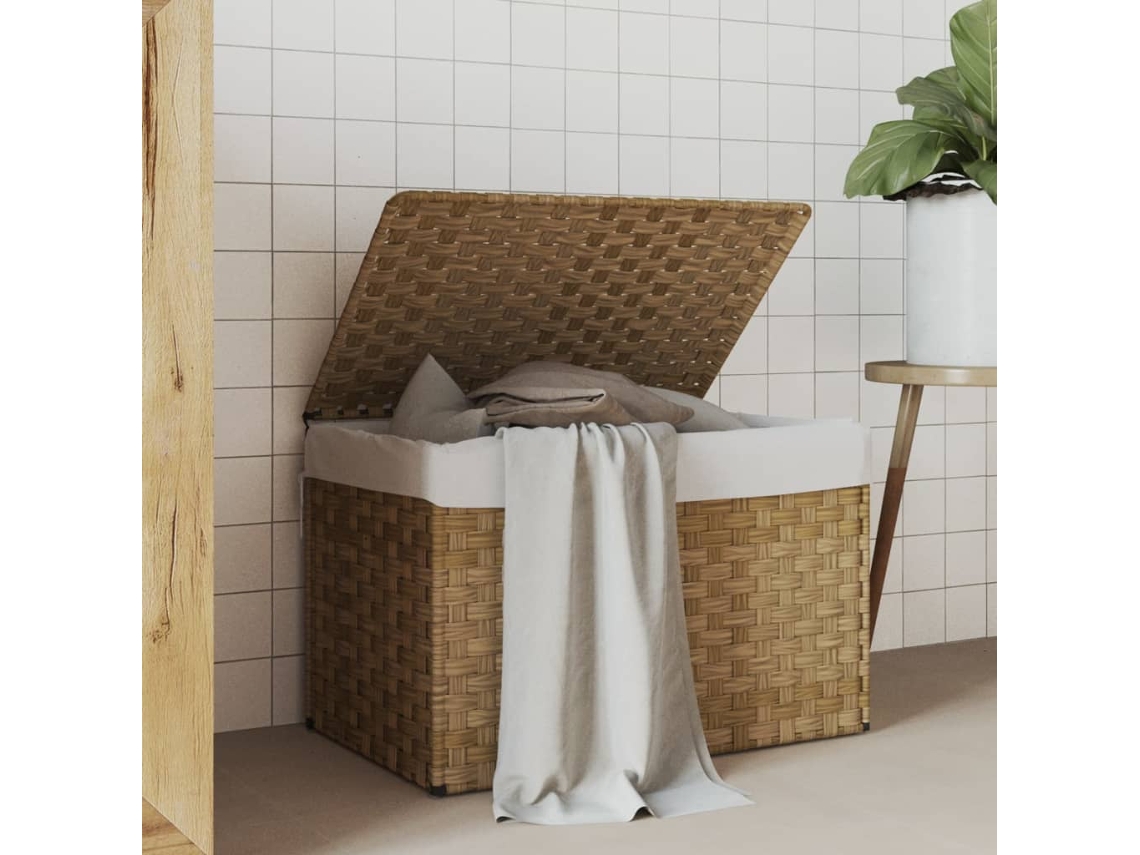 Vidaxl Cesto Para Roupa Suja Com Tampa 55,5x35x34 Cm Vime Pe