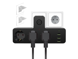 Extensão 7 Tomadas Schuko 10/16a, 3usb a+1usb c, Interruptor, Proteção Surto, 2 Suportes