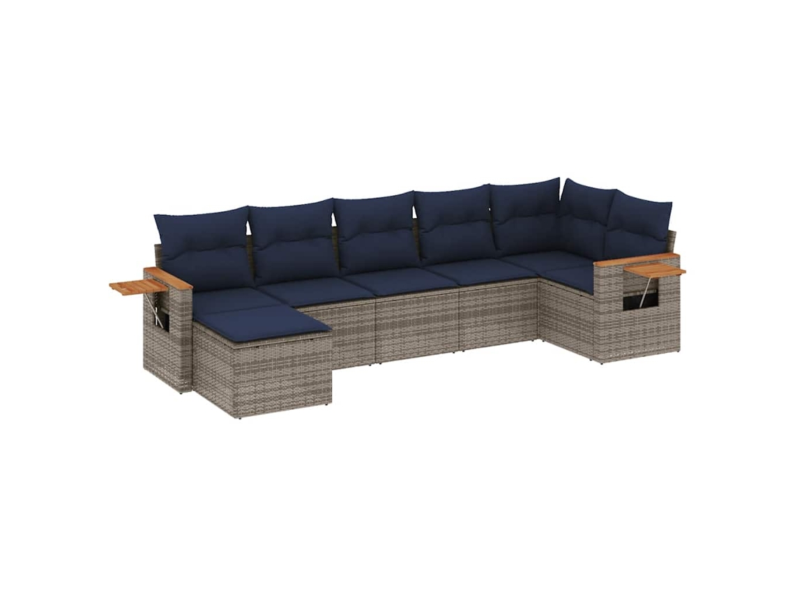 Conjunto de 7 Sofás para Jardim com Almofadões Vime Pe Cinzento MAISON EXCLUSIVE (7 pcs)