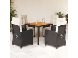 Vidaxl 5 Pcs Conjunto De Jantar P/ Jardim C/ Almofadões Vime Pe Preto
