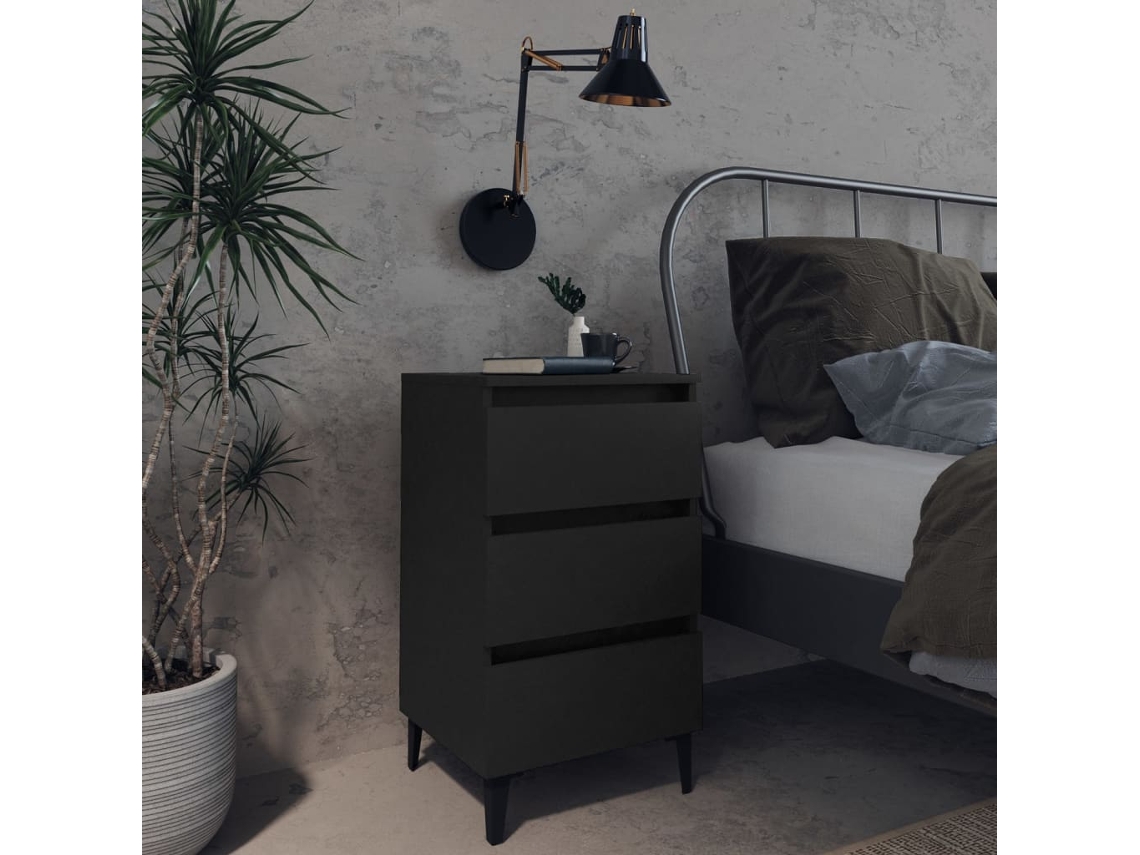 Vidaxl Mesa De Cabeceira C/ Pernas De Metal 40x35x69 Cm Preto