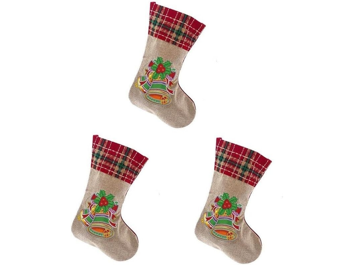 Meias de Natal com pintura de diamante 5D, decoração suspensa recarregável, presente DIY