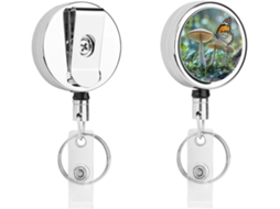 Porta Crachá Em Formato De Cogumelo Borboleta, Compacto E Leve, Retrátil, Em Metal, Com Clipe E Chaveiro Ideal Para