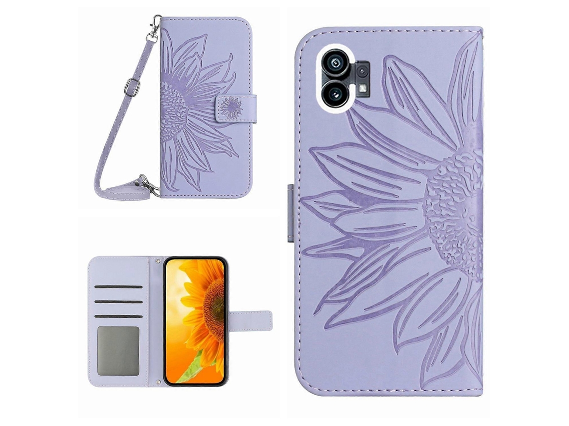 Capa De Celular Dobrável Em Couro Sintético Com Estampa De Girassol E Cordão, Com Toque Suave, Para Celular 1 Da Nothing Phone 1.
