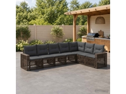 Vidaxl Conjunto De Sofá De Jardim 7 Pcs Cinza E Cinza Escuro Vime Pe