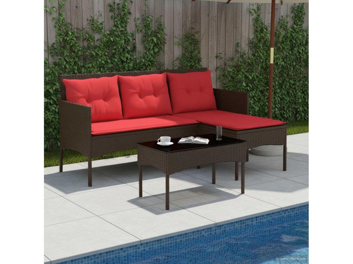 Vidaxl Conjunto De Sofá De Jardim 2 Unid. Marrom E Vermelho Vime Pe