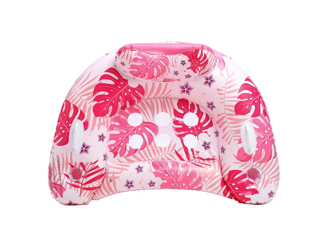 Cadeira inflável para piscina com porta copos e encosto em formato de folha rosa SIURN