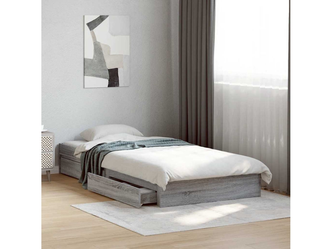 Vidaxl Estrutura De Cama C/ Gavetas Derivados Madeira Cinza Sonoma