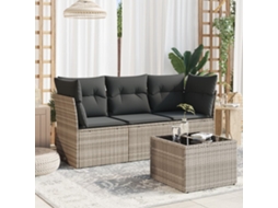 Vidaxl 4 Pcs Conj. Sofás Jardim C/ Almofadões Vime Pe Cinzento-claro