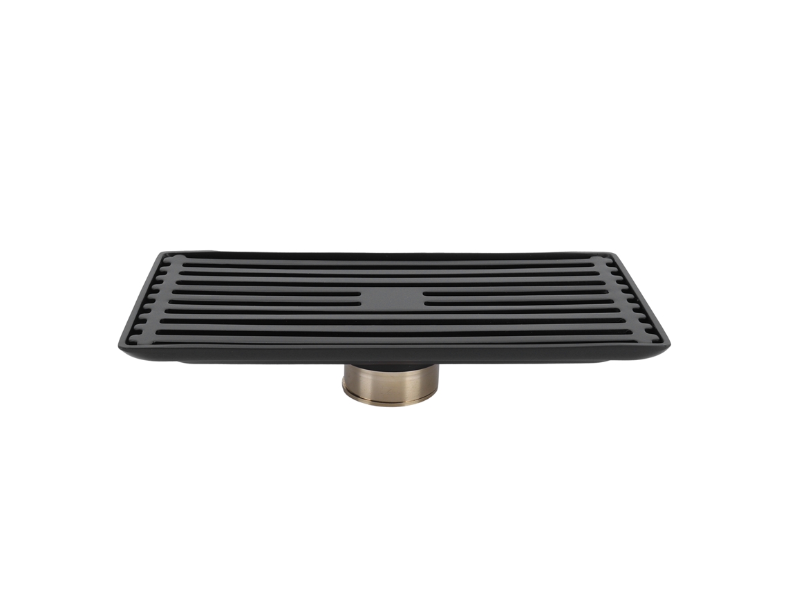 Ralo de Chão Preto com Tampa Removível em Aço Inoxidável para Banheiro e Cozinha, 10x20cm AQUAFORGE