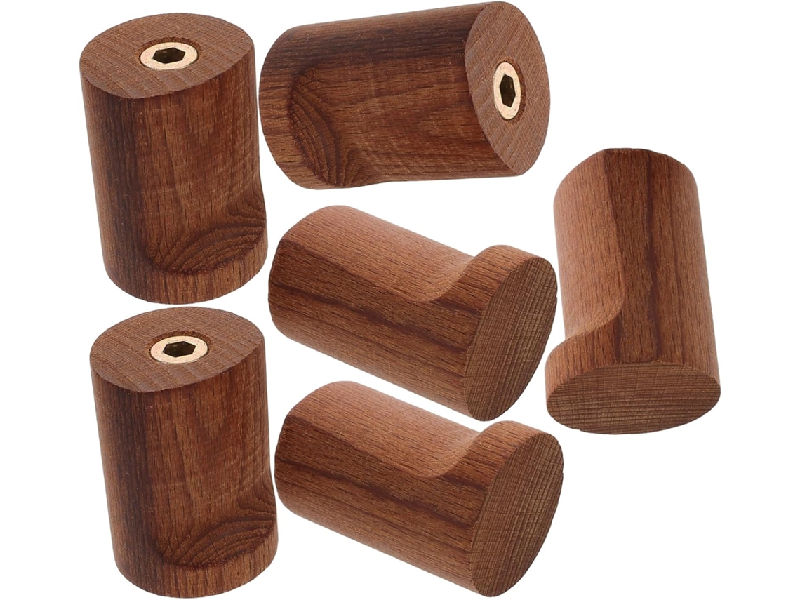 Conjunto De 6 Ganchos De Parede Cilíndricos De Madeira Com Parafusos Para Pendurar Chapéus.