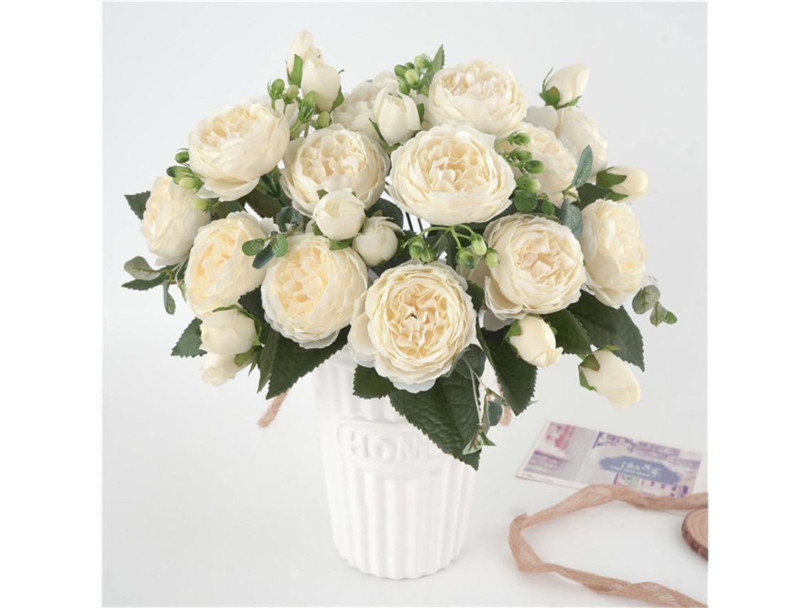 Flores Artificiais De Peônia De Seda, Buquês De Flores Falsas Gloriosas Para Festa De Casamento, Decoração De Casa Nupcial Ehstmind (branco)