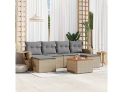 Vidaxl 7 Pcs Conjunto De Sofás P/ Jardim Com Almofadões Vime Pe Bege
