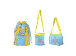 Conjunto 3 Bolsas De Armazenamento De Malha Para Brinquedos De Praia Yuysan 22x22x34cm Azul Claro