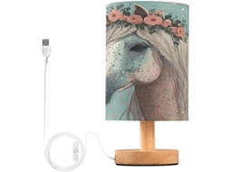 Cavalo Cinza Com Estampa Floral, 1 Abajur Com Portas De Carregamento Usb, Abajur De Cabeceira Para Quarto, Abajur De