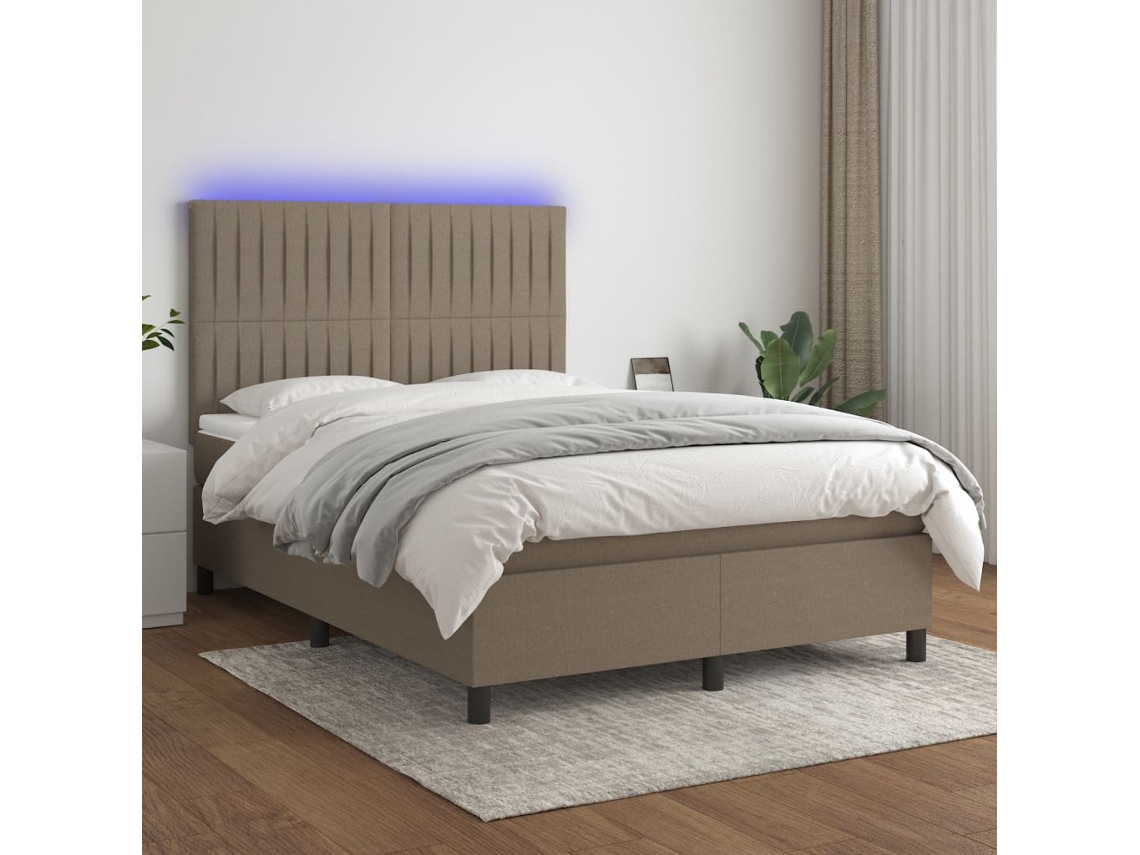 Vidaxl Cama Box Spring Colchão/led 140x200 Cm Tecido Cinza-acastanhado