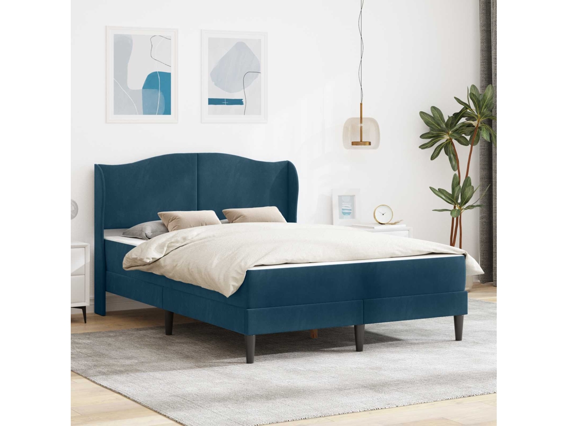 Vidaxl Estrutura da Cama com Cabeceira Azul 120 X 200 Cm Veludo