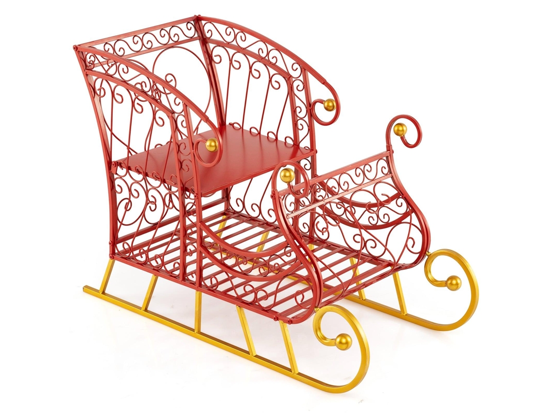 Cesta Trenó Natal Metal 2 Níveis Vermelho Dourado Armazenamento Presentes Decoração Festiva NORTHIX
