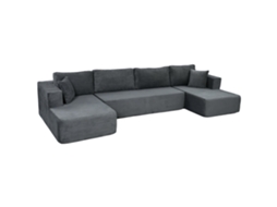 Sofá Modular U 4 Lugares, 2 Espreguiçadeiras, 6 Almofadas, Sem Montagem, 369x152x78cm, Cinzento
